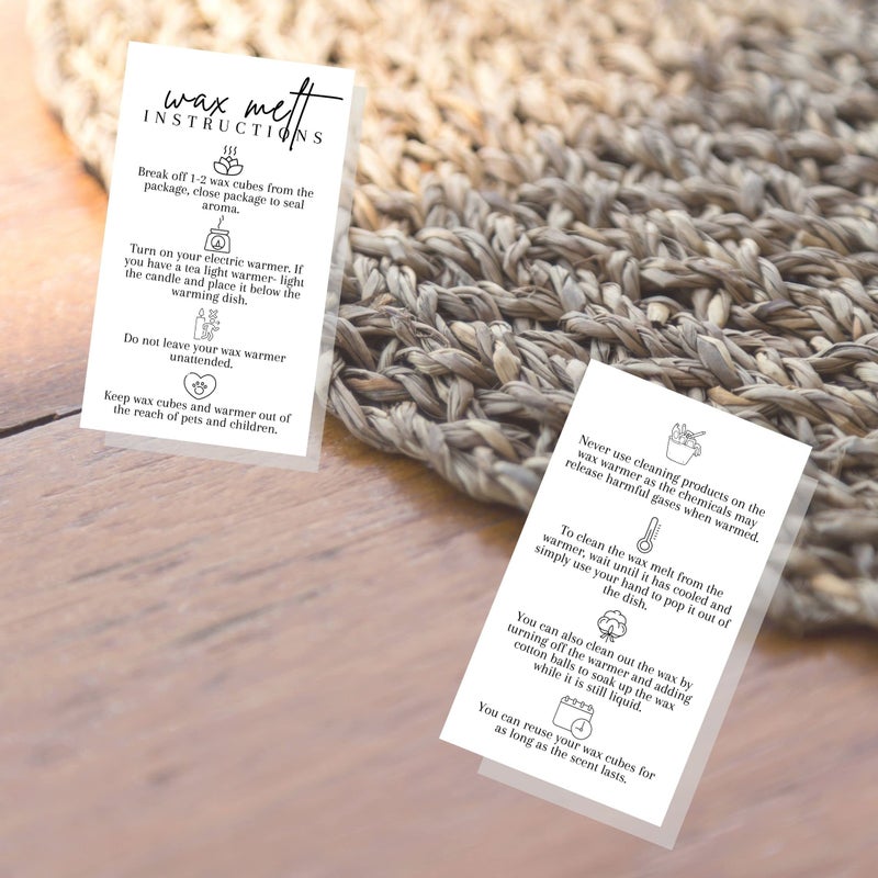 Lashicorn Wax Melt Instruction Cards | 50 Pack | 2x3.5  in Business Card | Wax Melt Supplies | Wax Melt Consultant Supplies | For Use with Wax Melt  Wax Warmer | Minimalist White with Black Design - Image 5